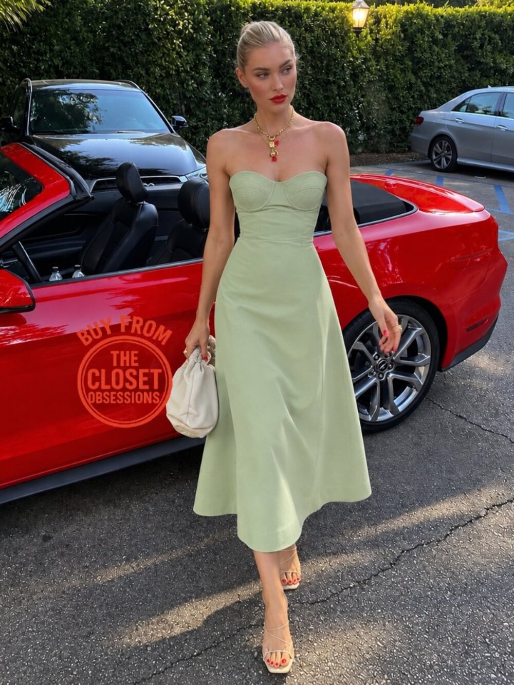 MANGO Sage Green Corset Midi Dress NWT Wedding Guest Dress